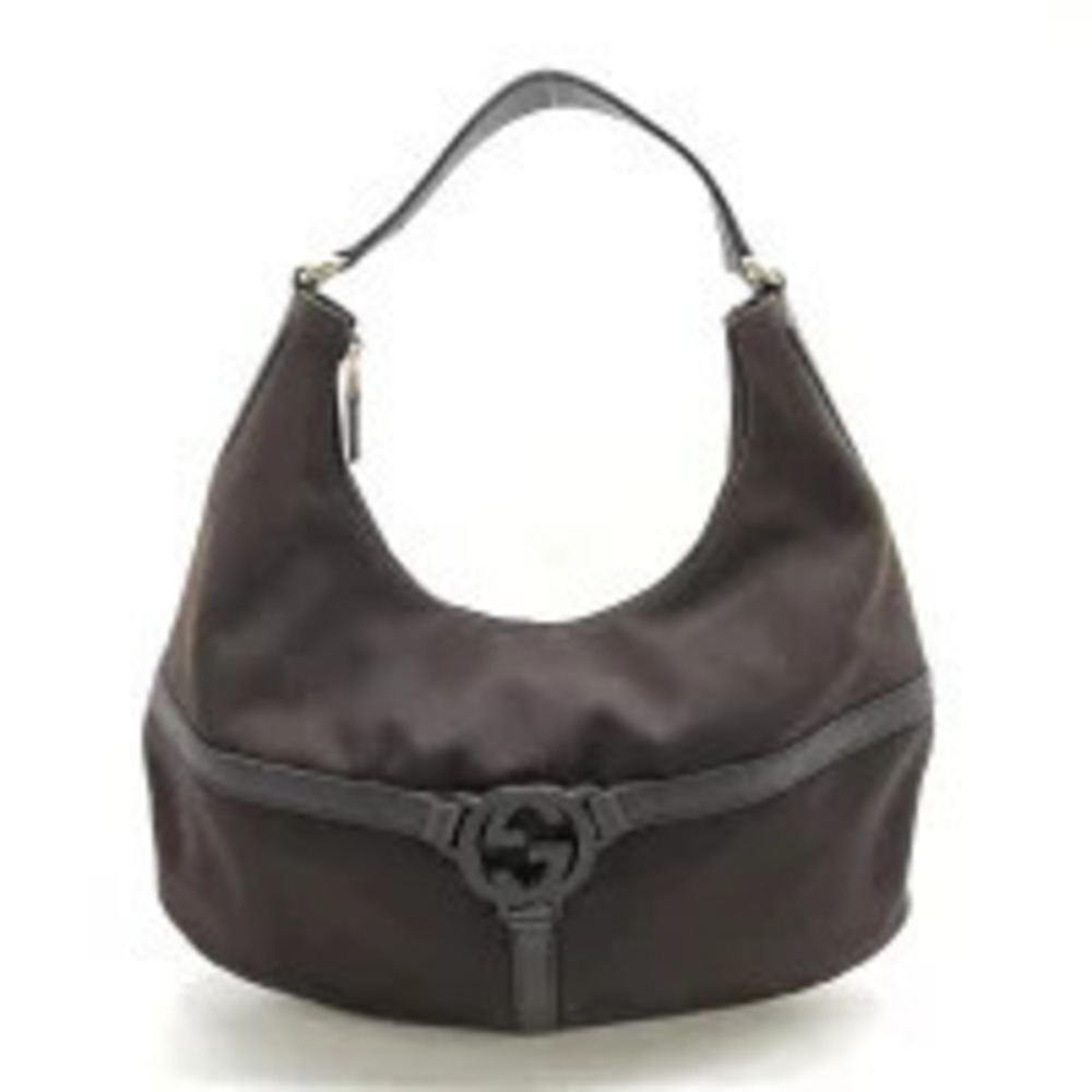 Gucci Hobo Bag Shoulder Handbag Canvas Leather Dark Brown - Picture 1 of 8